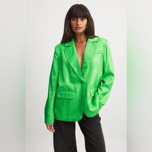 New na-kd Front Pocket Oversized Blazer in green size 38 single button